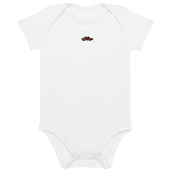 Itsy Bitsy Red Taxi | Organic cotton baby bodysuit